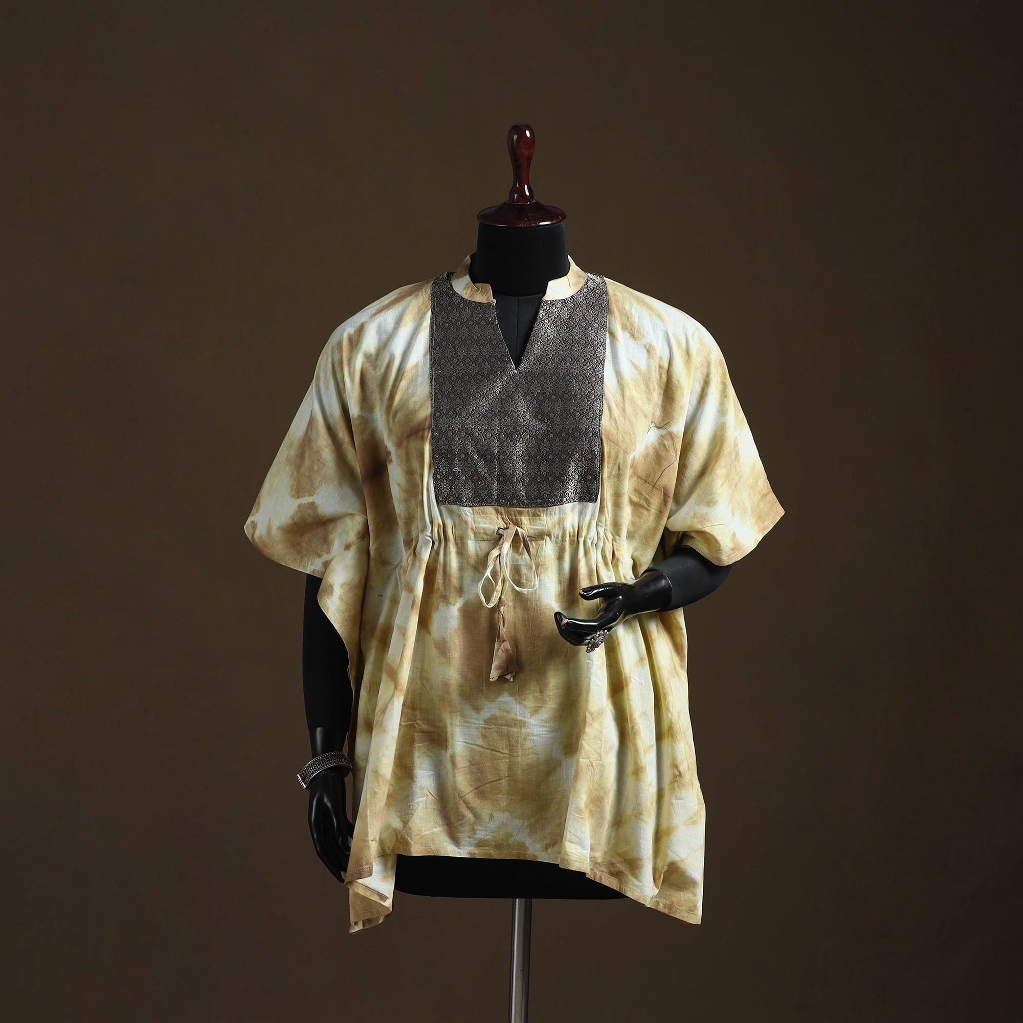 Shibori tie-dye patchwork cotton kaftan (short) 16