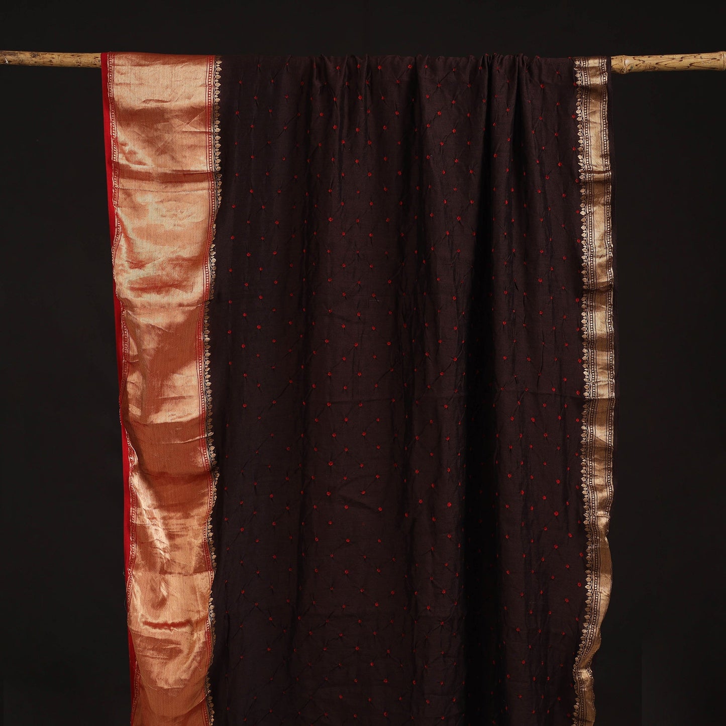 Silk tie-dye bandhani fabric with zari border 19
