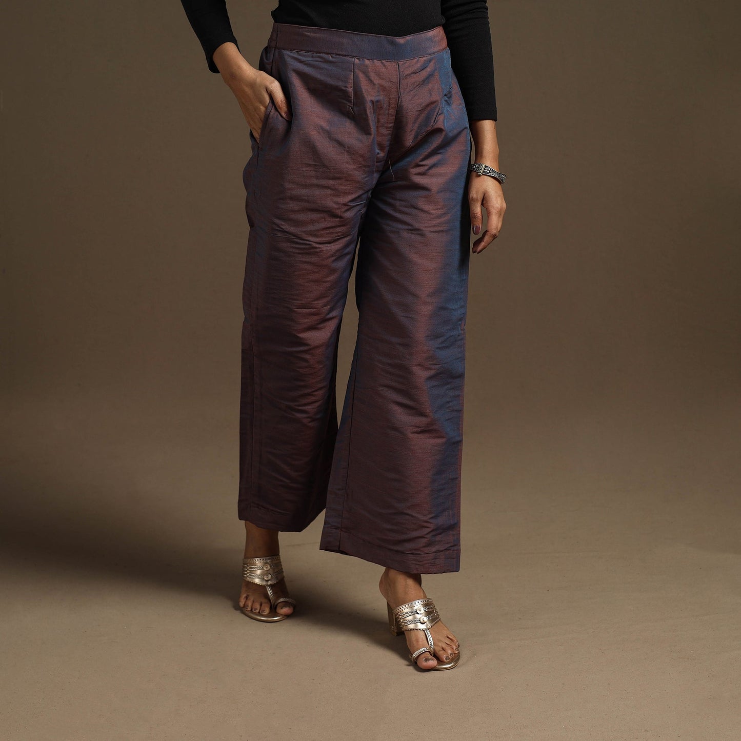 Slub silk elasticated plain palazzo 06 - handcrafted
