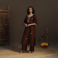 Brown - slub silk gota work straight plain kurta 06