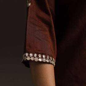 Brown - slub silk gota work straight plain kurta 06