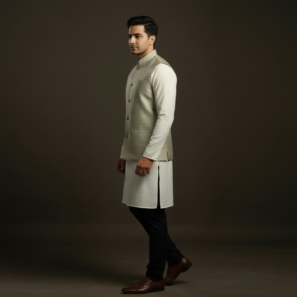 Slub silk men plain nehru jacket 06 - handcrafted