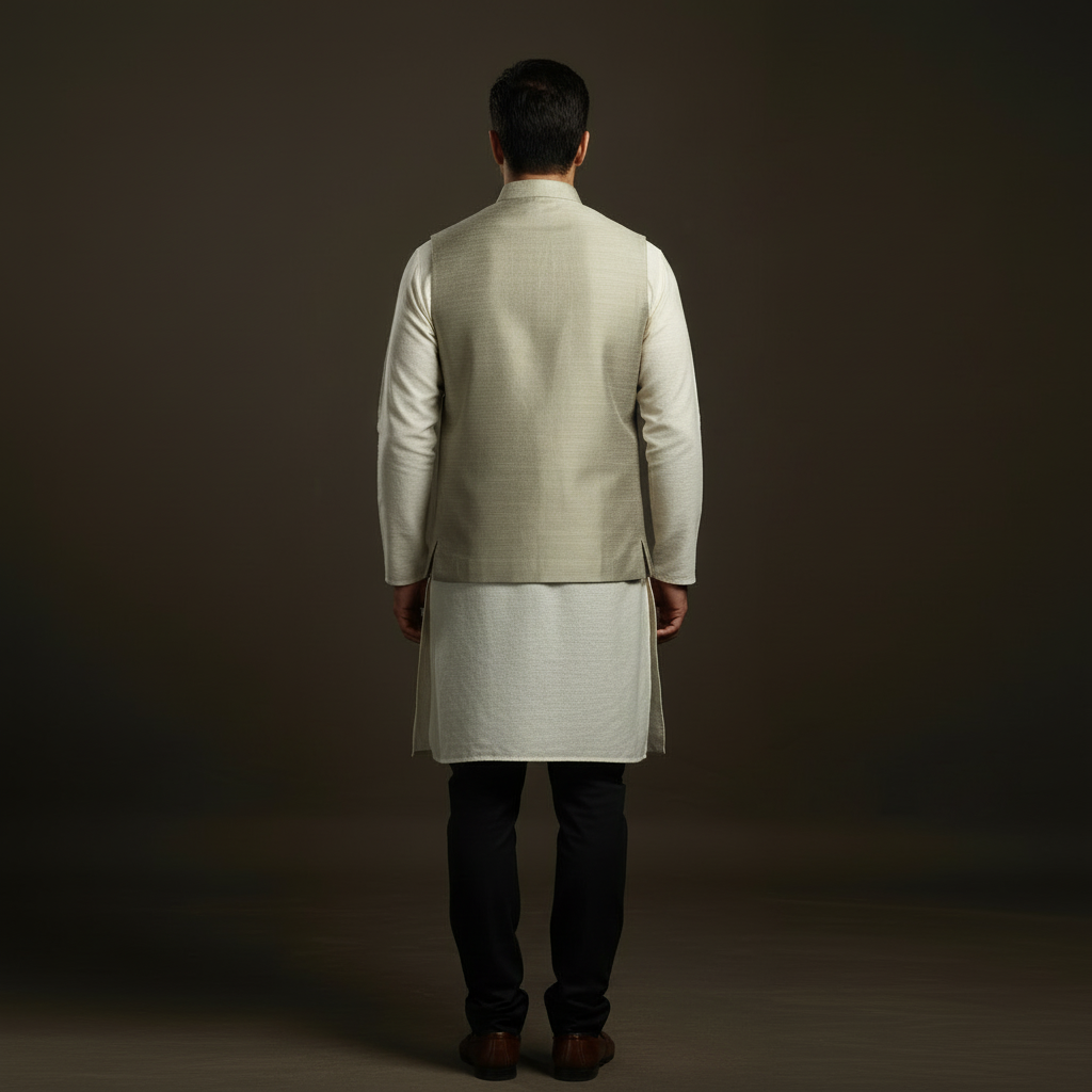 Slub silk men plain nehru jacket 06 - handcrafted