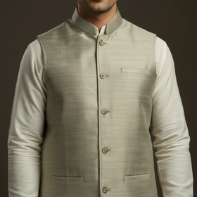 Slub silk men plain nehru jacket 06 - handcrafted