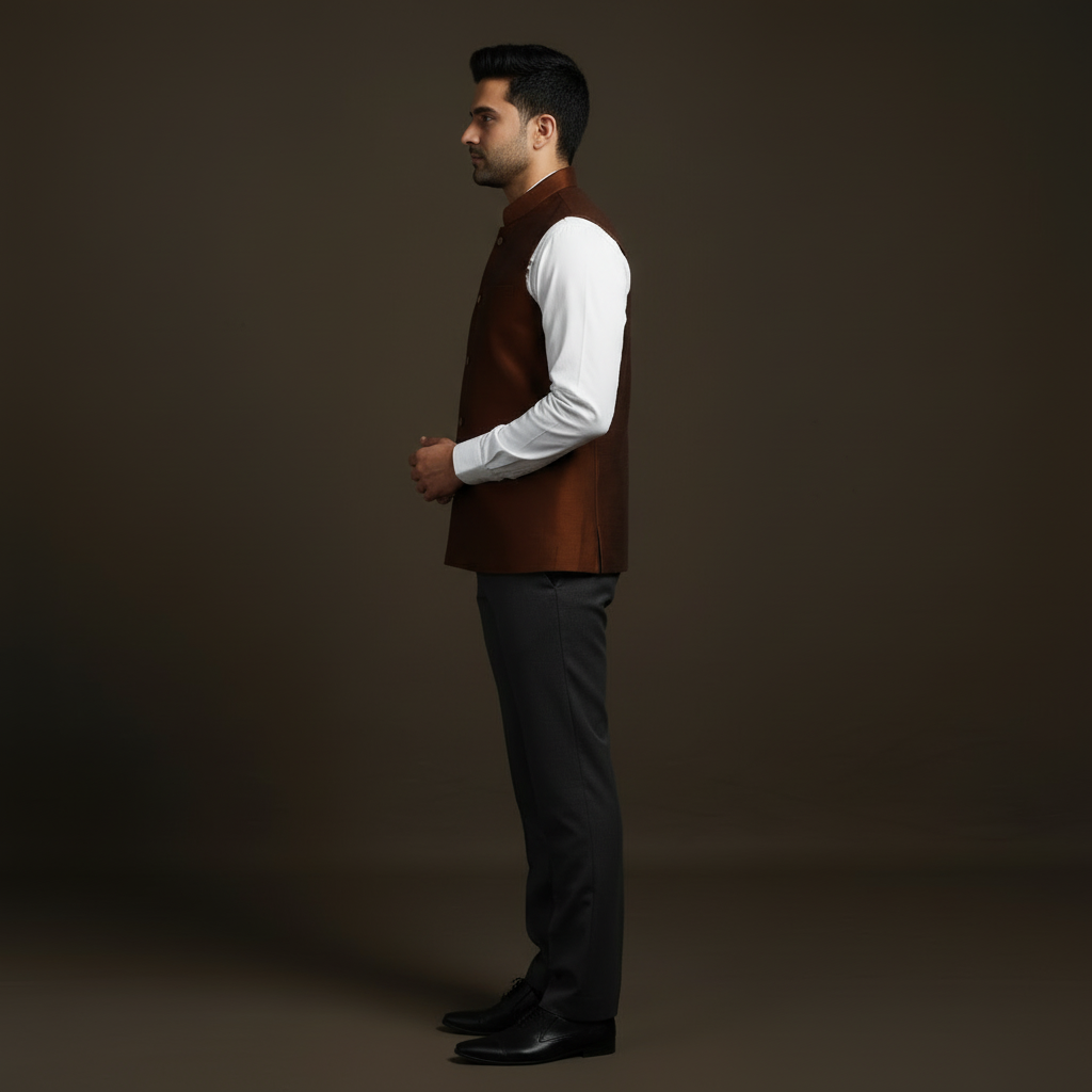 Slub silk men plain nehru jacket 07 - handcrafted
