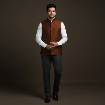 Slub silk men plain nehru jacket 07 - handcrafted