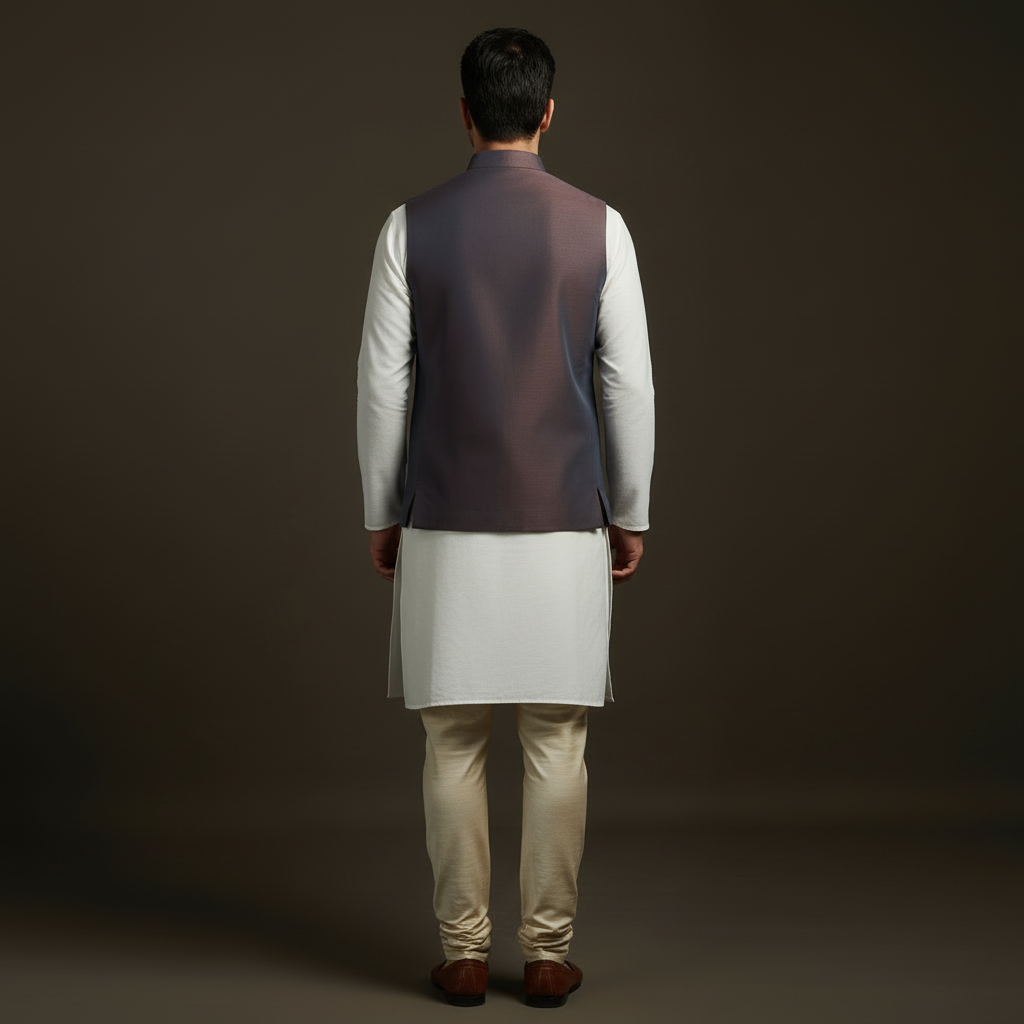 Slub silk men plain nehru jacket 10 - handcrafted