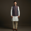 Slub silk men plain nehru jacket 10 - handcrafted