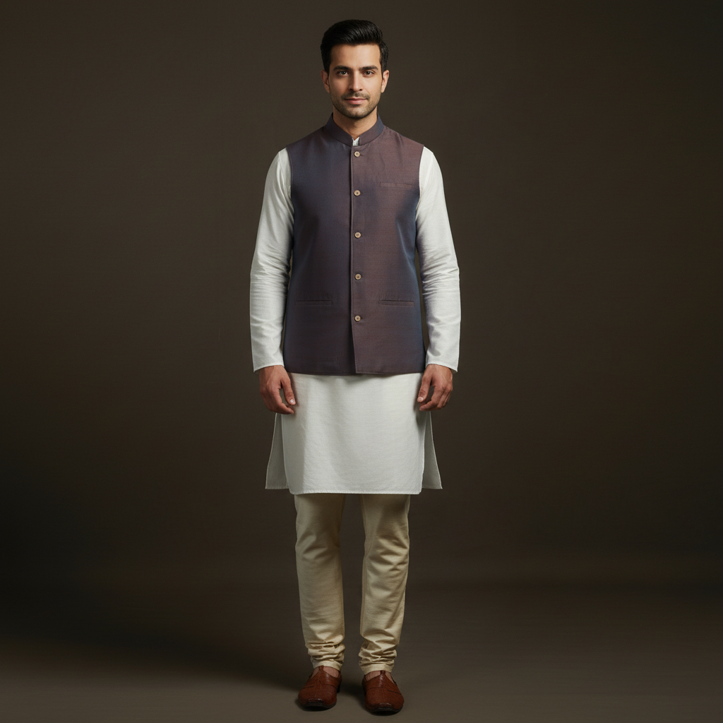 Slub silk men plain nehru jacket 10 - handcrafted