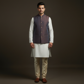 Slub silk men plain nehru jacket 10 - handcrafted