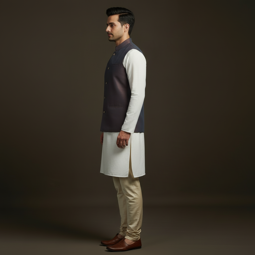 Slub silk men plain nehru jacket 10 - handcrafted
