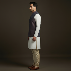 Slub silk men plain nehru jacket 10 - handcrafted
