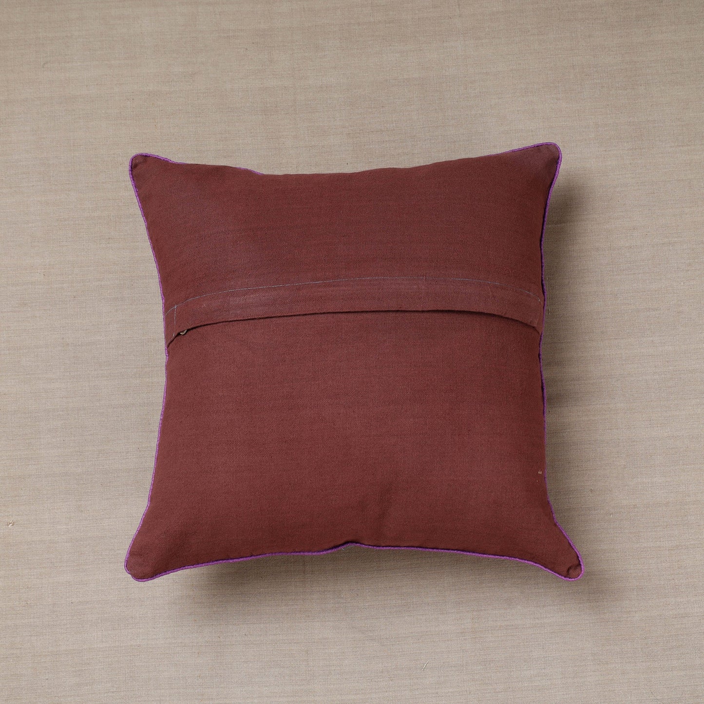 Brown Soof Embroidery Cotton Cushion Cover