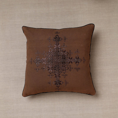 Brown Soof Embroidery Cotton Cushion Cover
