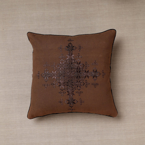 Brown Soof Embroidery Cotton Cushion Cover