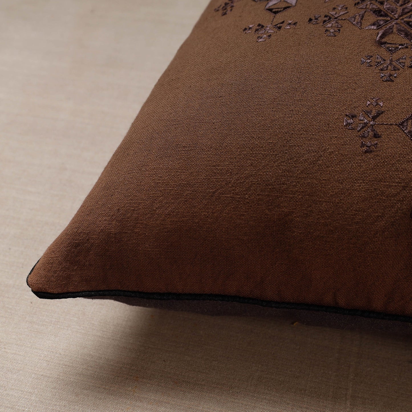 Brown Soof Embroidery Cotton Cushion Cover