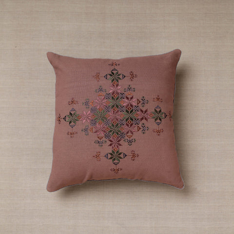 Brown Soof Embroidery Cotton Cushion Cover
