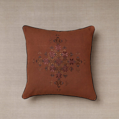 Brown Soof Embroidery Cotton Cushion Cover
