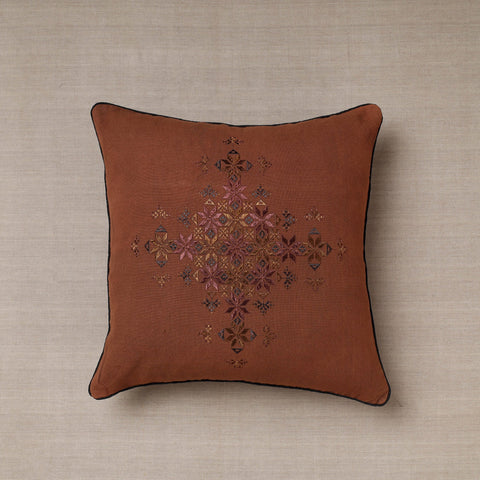 Brown Soof Embroidery Cotton Cushion Cover