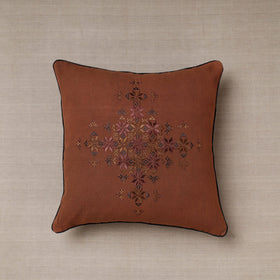 Brown Soof Embroidery Cotton Cushion Cover