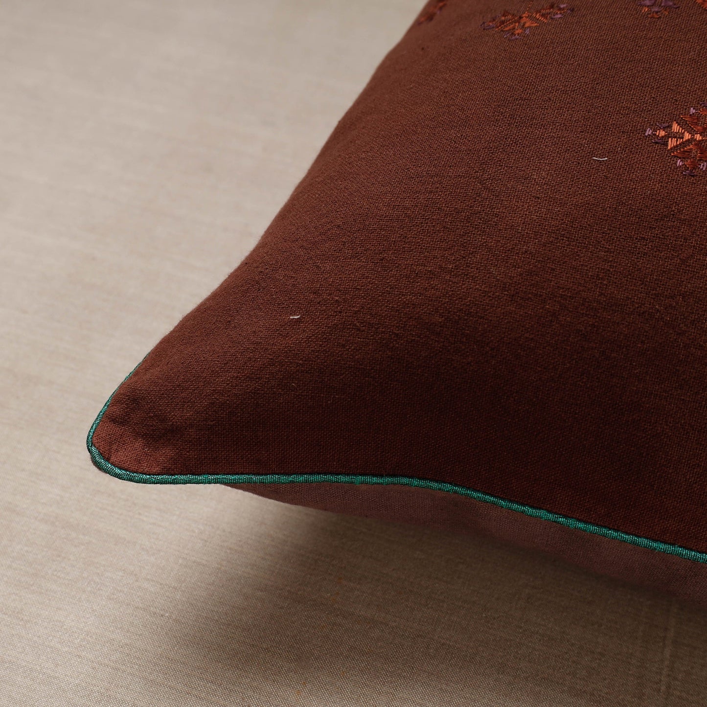 Brown Soof Embroidery Cotton Cushion Cover