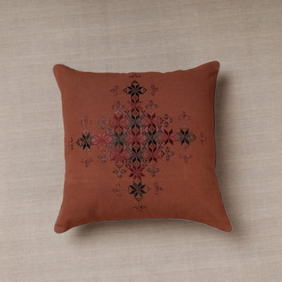 Brown Soof Embroidery Cotton Cushion Cover