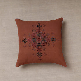 Brown Soof Embroidery Cotton Cushion Cover