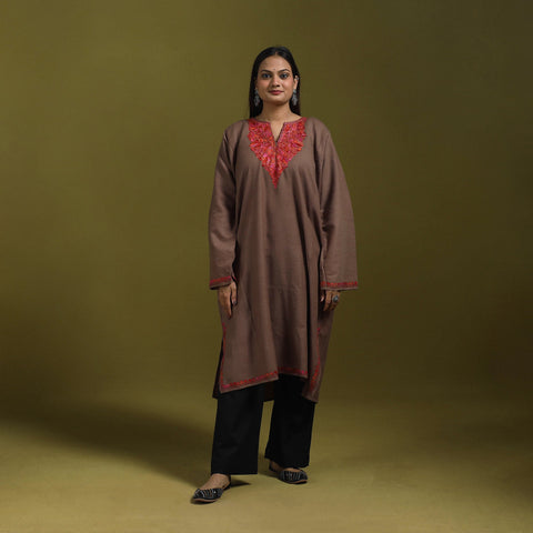 Sozni hand embroidered kashmiri merino wool pheran 57