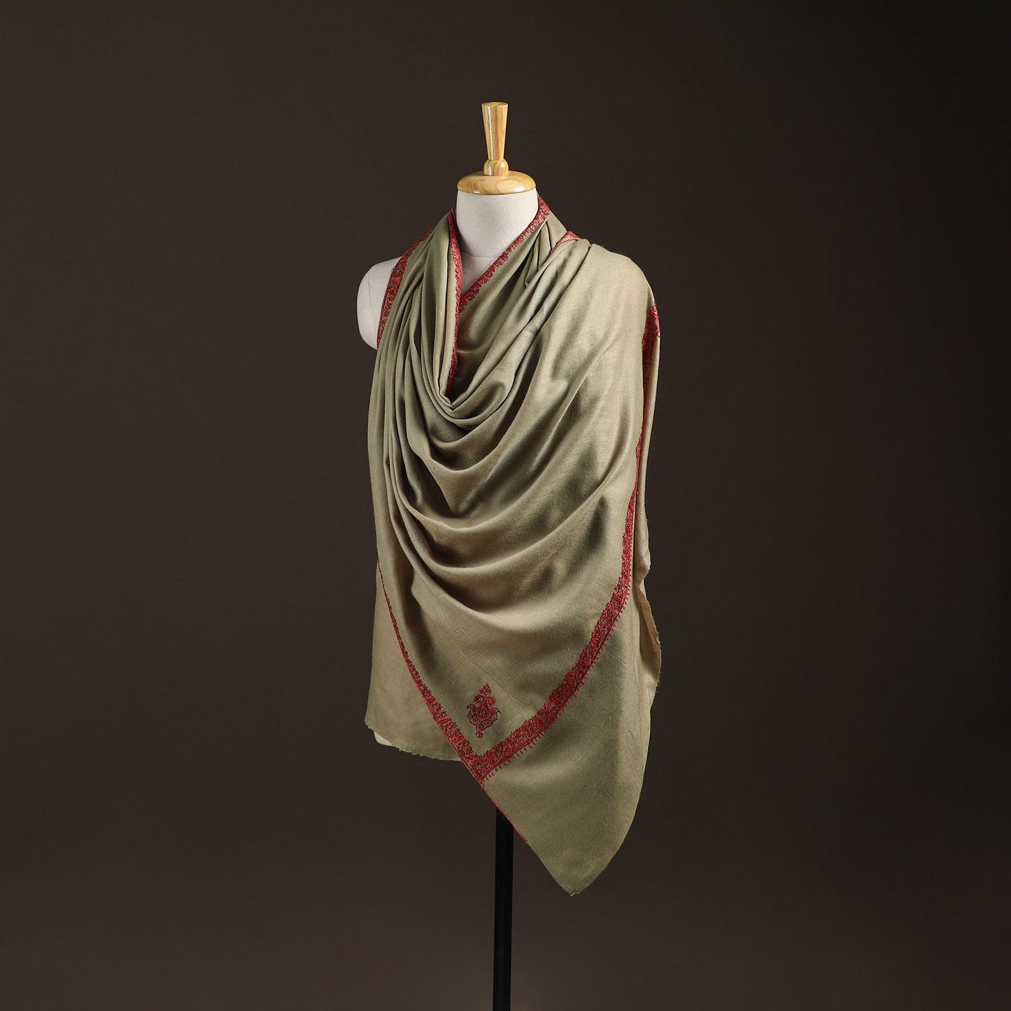 Brown - sozni hand embroidery merino wool handwoven