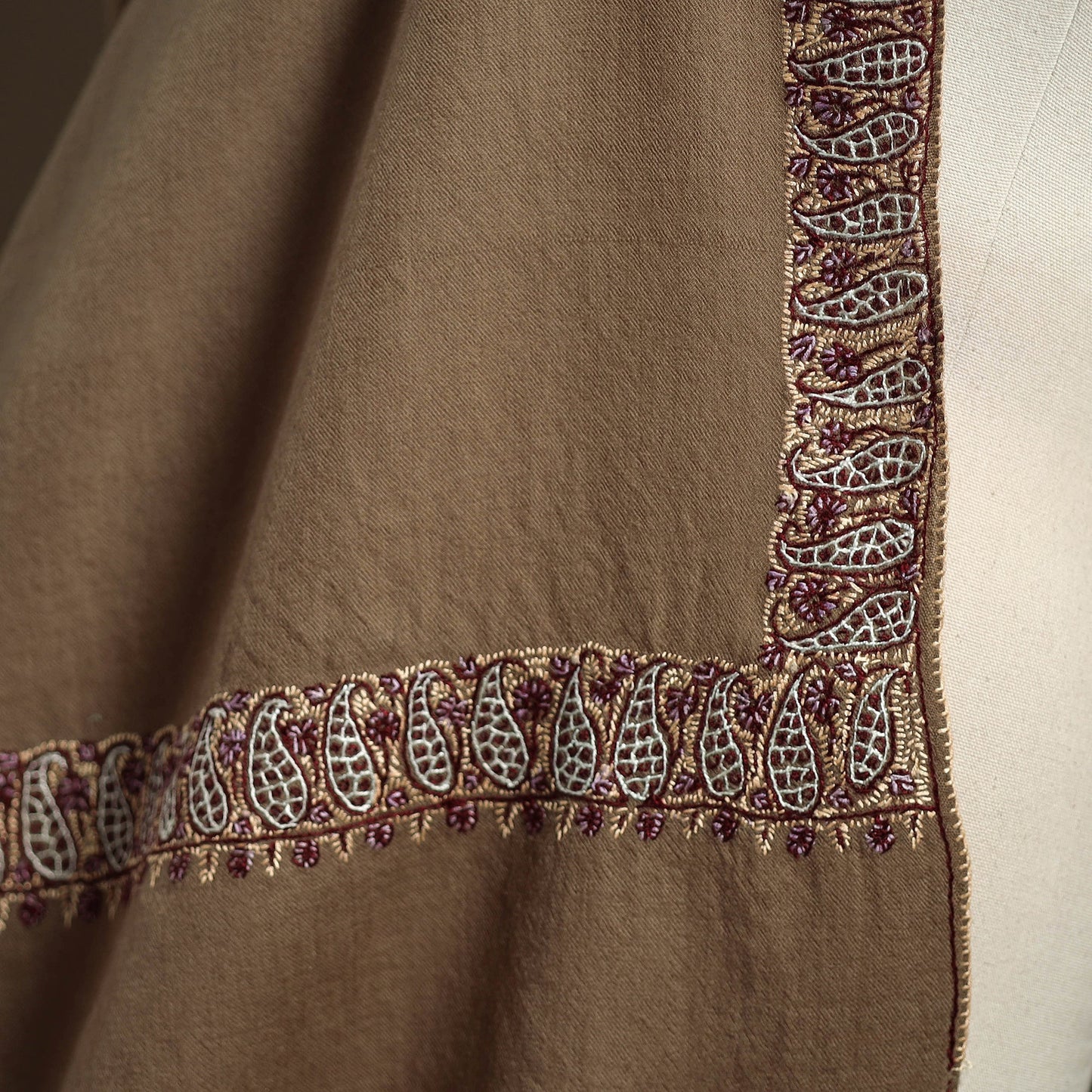 Brown - sozni hand embroidery work kashmiri merino wool