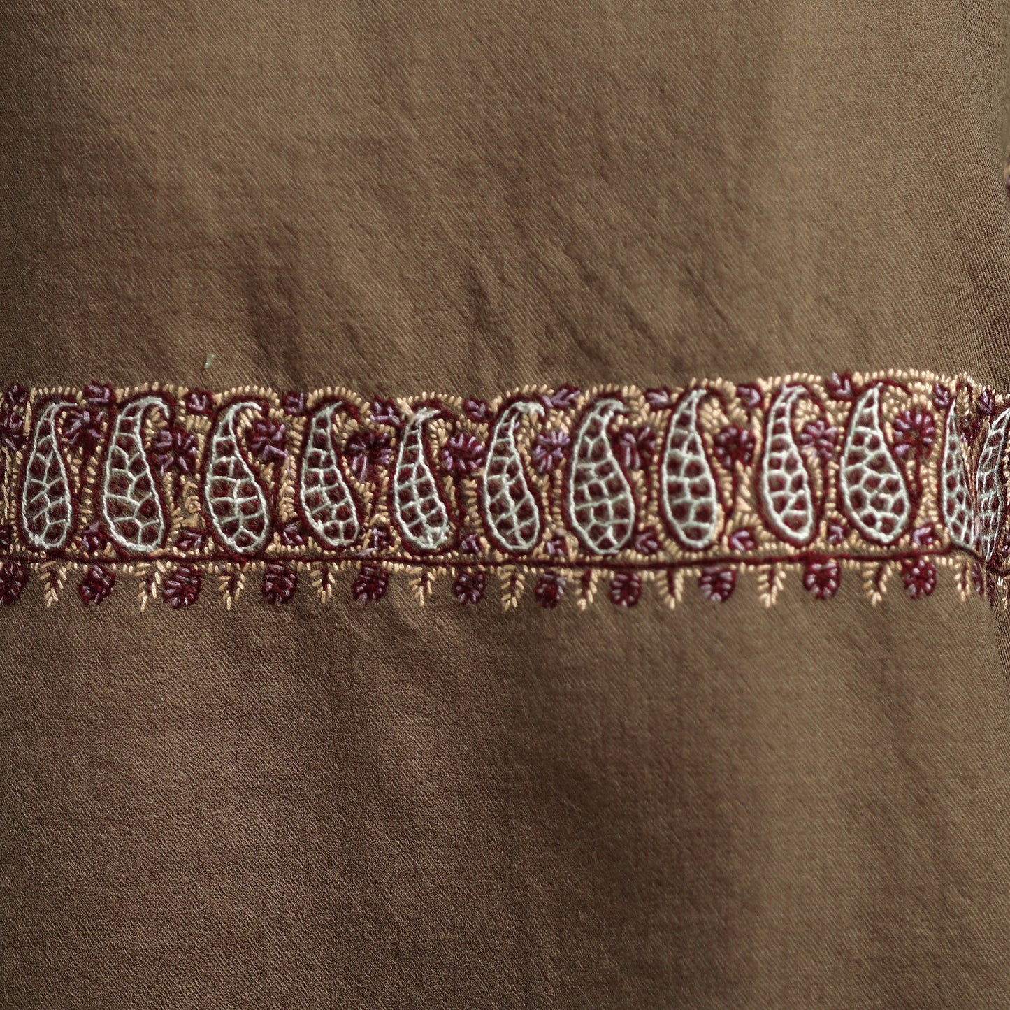 Brown - sozni hand embroidery work kashmiri merino wool