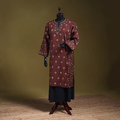 Brown - sozni heavy hand embroidery kashmiri merino wool