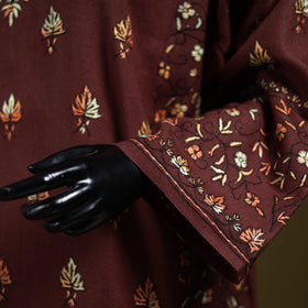 Brown - sozni heavy hand embroidery kashmiri merino wool