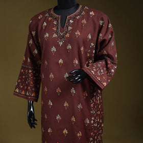 Brown - sozni heavy hand embroidery kashmiri merino wool