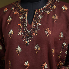 Brown - sozni heavy hand embroidery kashmiri merino wool