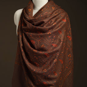 Brown - sozni heavy hand embroidery work kashmiri merino