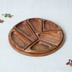 Sheesham Wood Segmented Brown Snacks Platter / Serving Tray