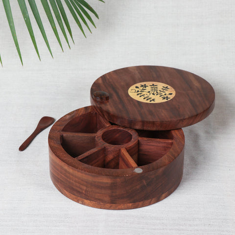 Brown Spice Box - Handcrafted with Sheesham Wood 