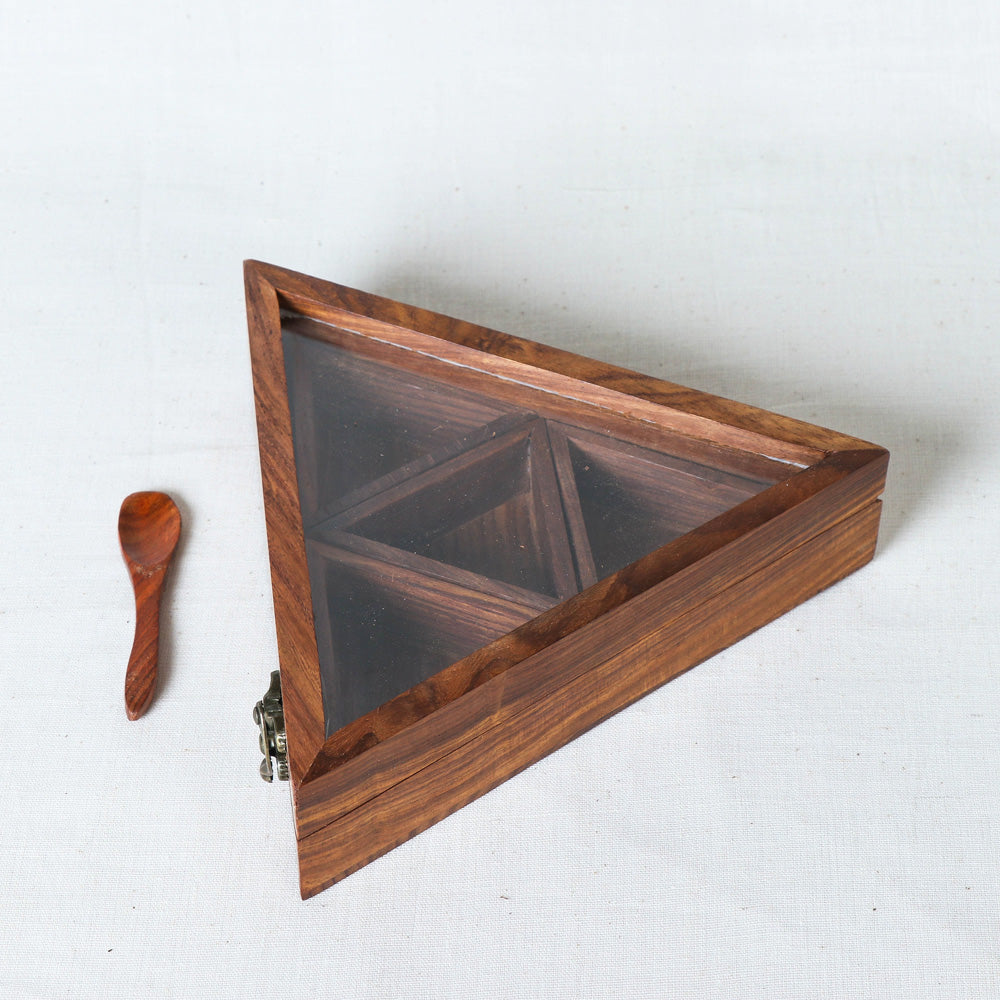  Brown Spice Box - Handcrafted with Sheesham Wood 