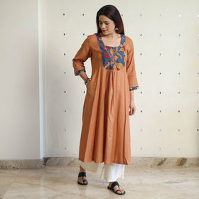 Brown - srikalahasti kalamkari patchwork plain linen cotton