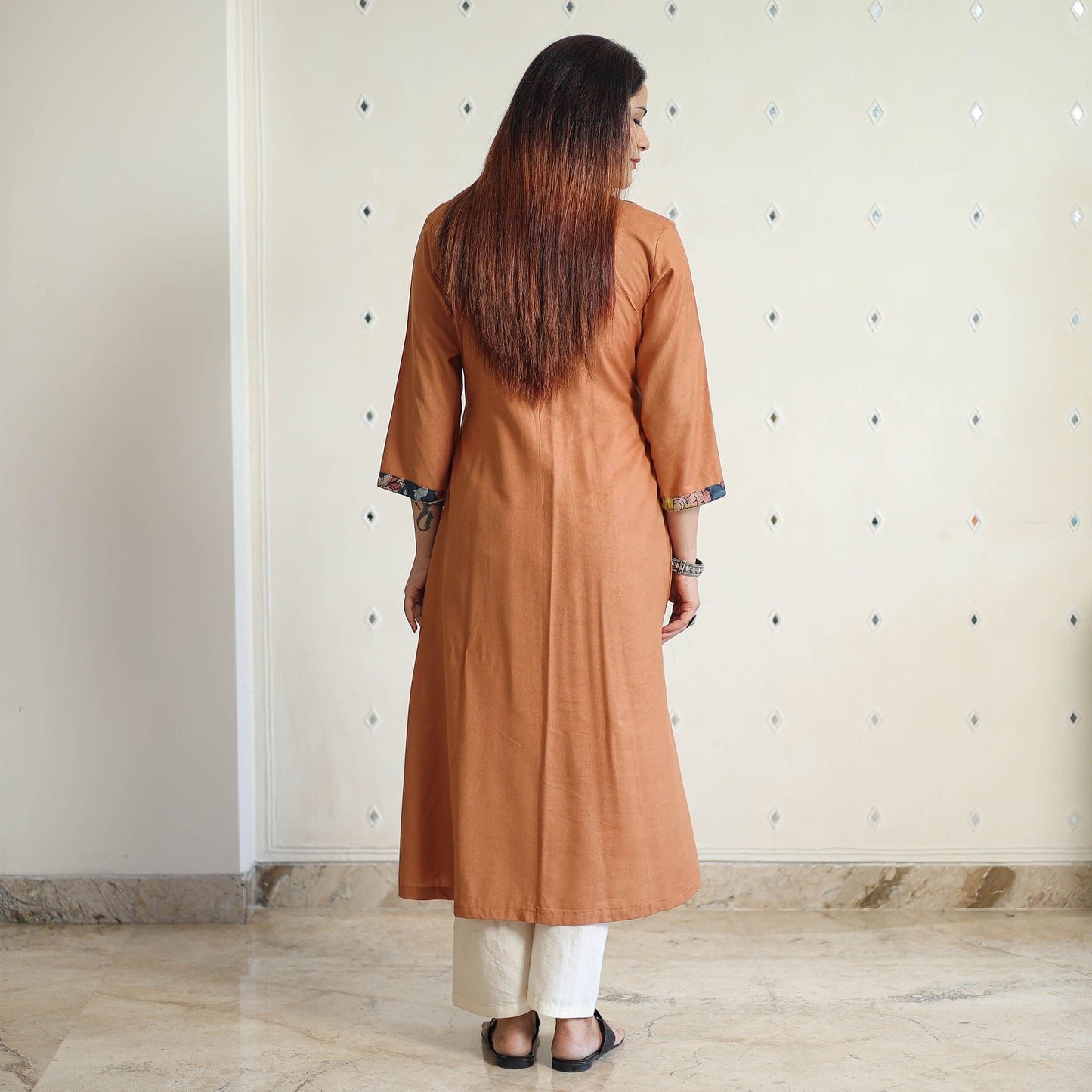 Brown - srikalahasti kalamkari patchwork plain linen cotton