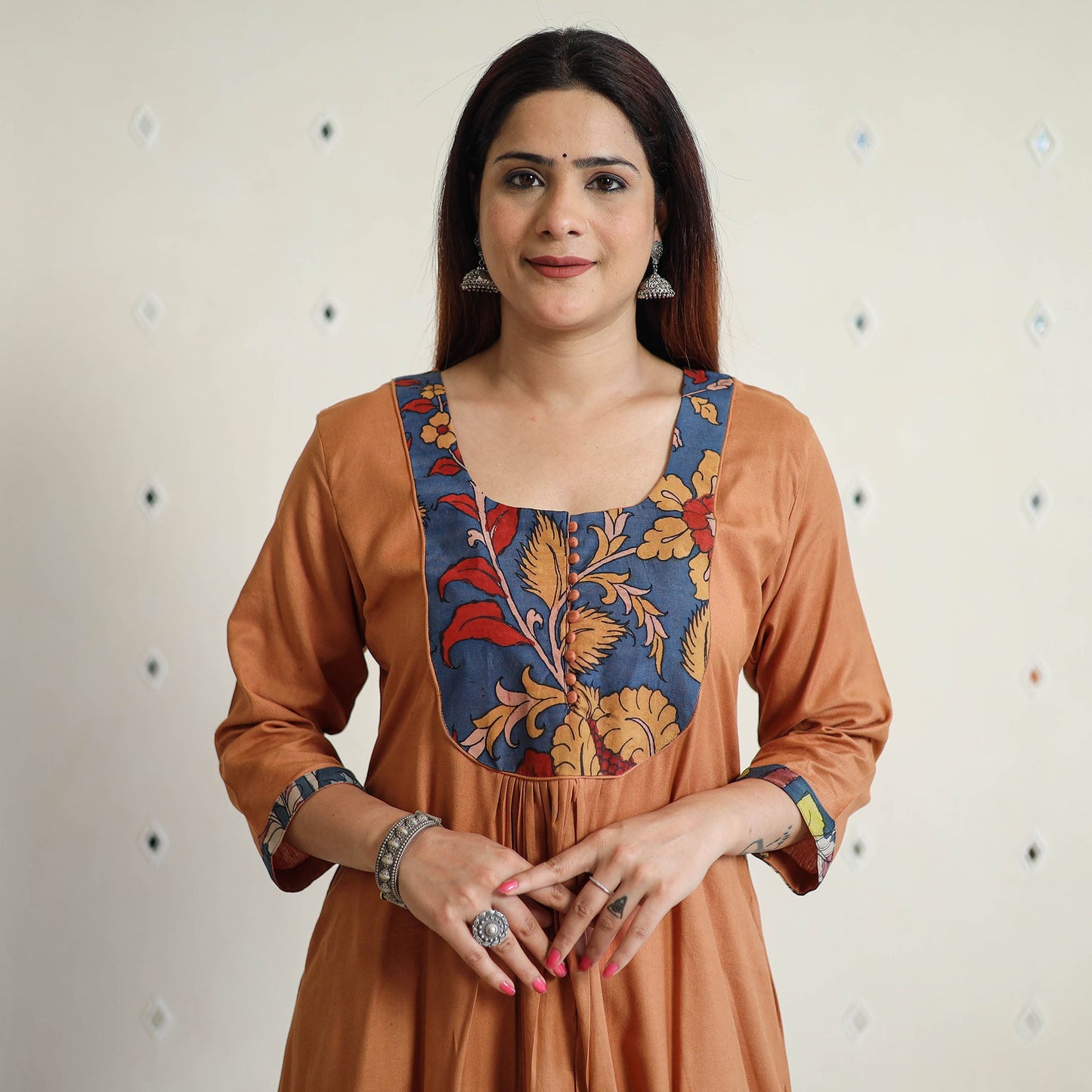 Brown - srikalahasti kalamkari patchwork plain linen cotton