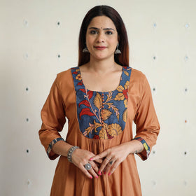 Brown - srikalahasti kalamkari patchwork plain linen cotton