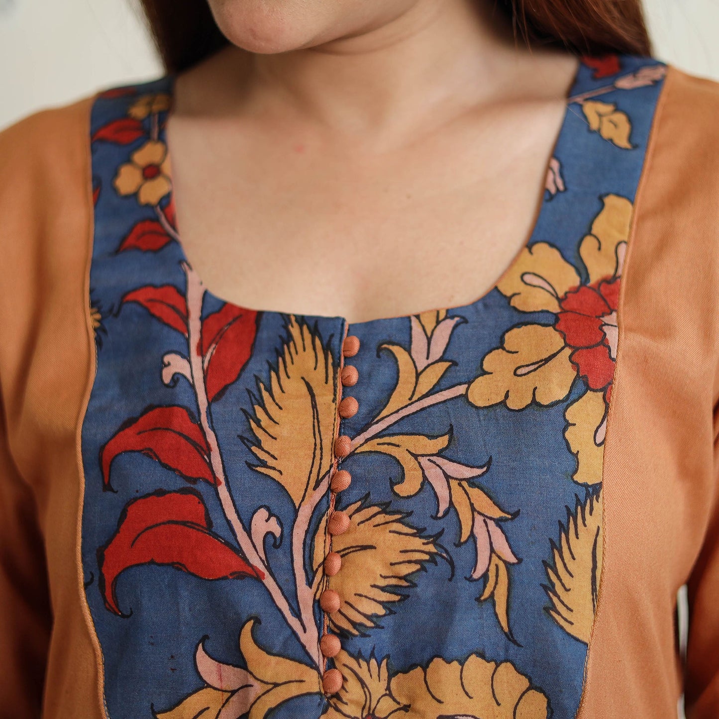 Brown - srikalahasti kalamkari patchwork plain linen cotton