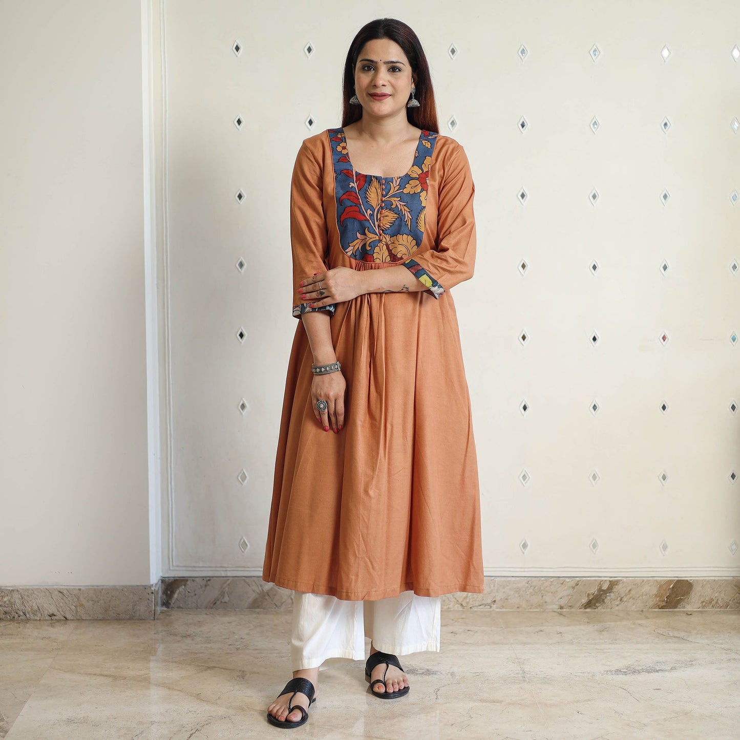 Brown - srikalahasti kalamkari patchwork plain linen cotton