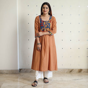 Brown - srikalahasti kalamkari patchwork plain linen cotton