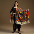 Brown Pen Work Chanderi Silk Handpainted Kalamkari Dupatta