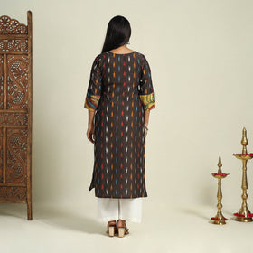 Brown Srikalahasti Mosaic Fusion Cotton Straight Ikat Kurta for Women