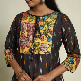 Brown Srikalahasti Mosaic Fusion Cotton Straight Ikat Kurta for Women