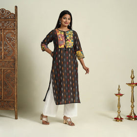 Brown Srikalahasti Mosaic Fusion Cotton Straight Ikat Kurta for Women
